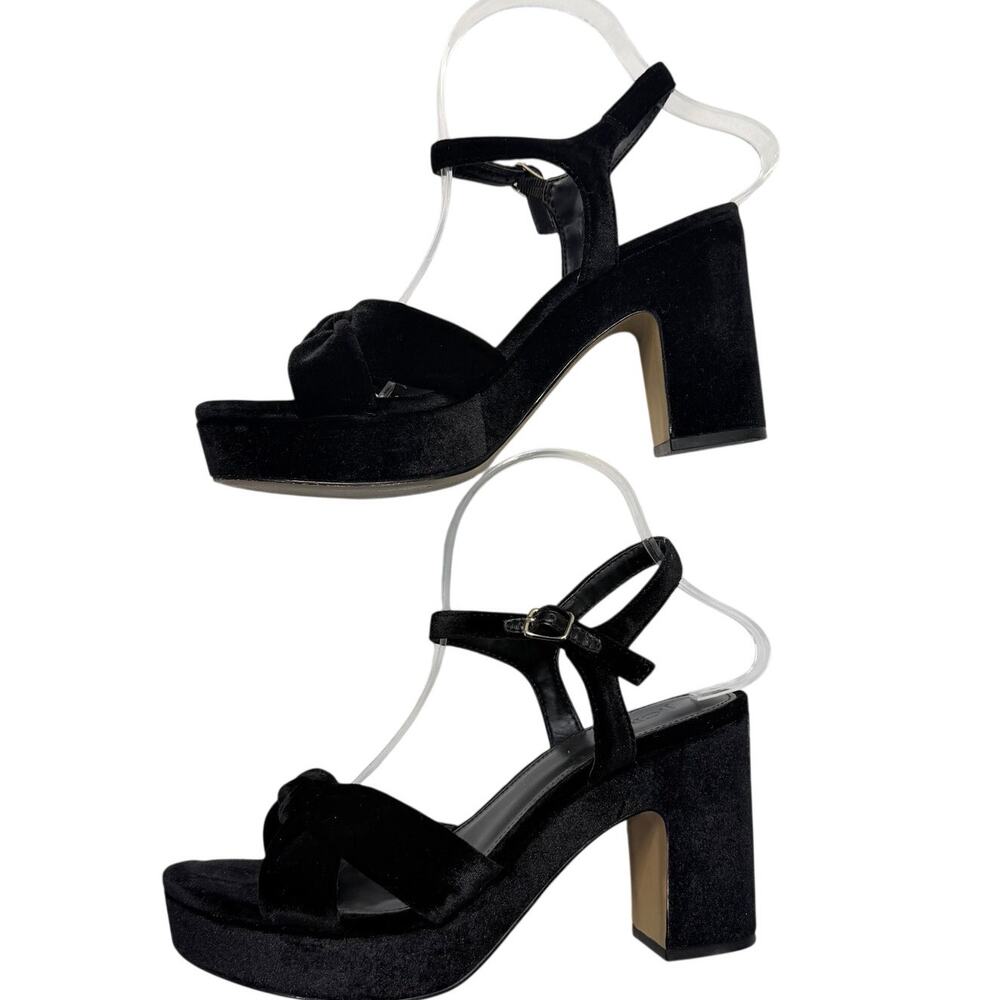 J.Crew Black Velvet Platform Heels Women’s 8 Block Heel Ankle Strap Sandals